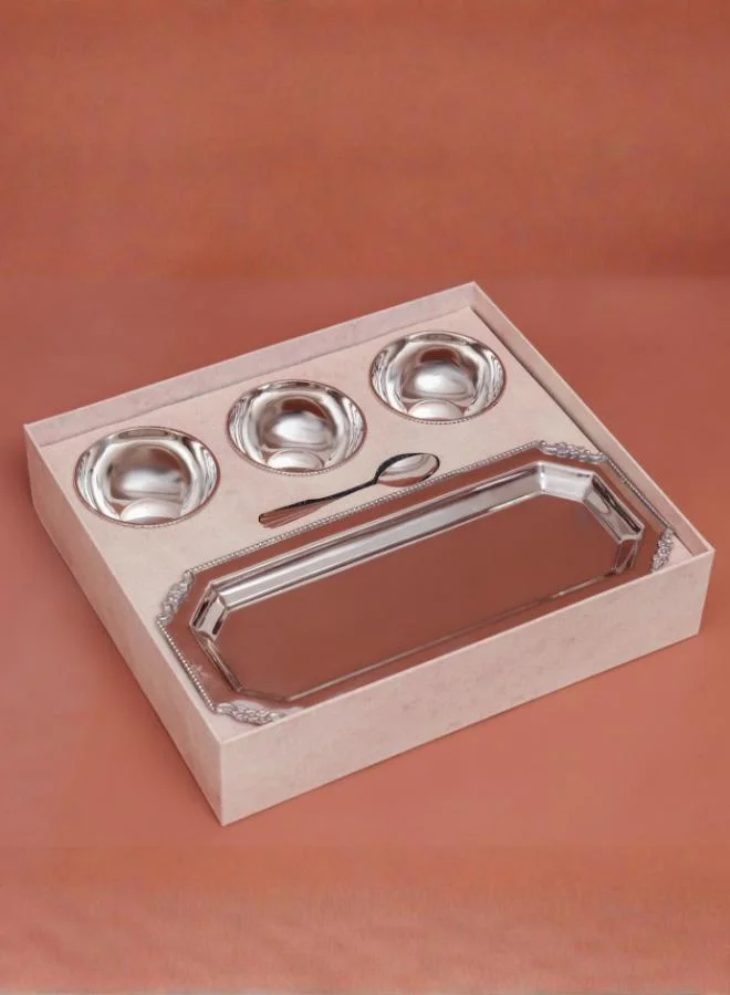 Casa Quesera  Casa Quesera® Layali Set – Handcrafted Brass Silver Bowl Set with Tray & Spoons  | Best Price UAE